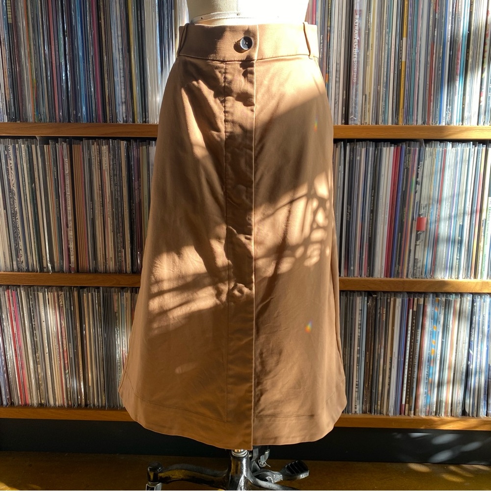 NWOT EVERLANE Honey Brown Button Front A-Line Skirt size 2